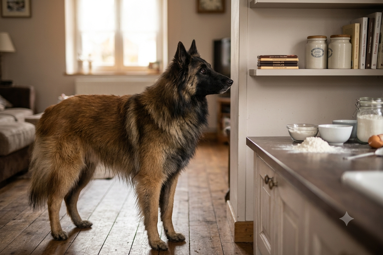 Chien observant du chocolat posé hors de sa portée