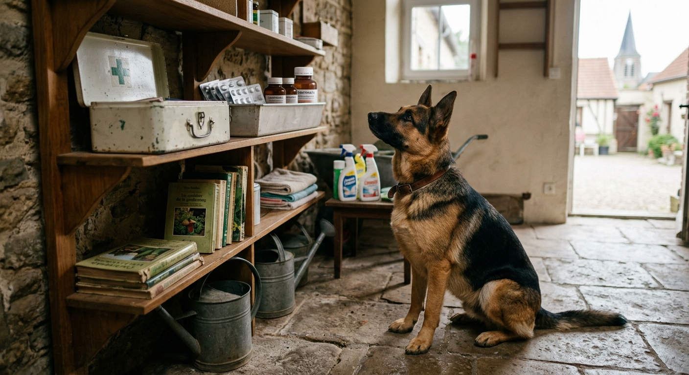 Médicaments humains rangés hors de portée d’un chien
